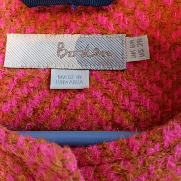 Boden Sienna Pink & Brown Herringbone Collerless Wool Blend Coat Snap Front US 2 - Picture 5 of 9